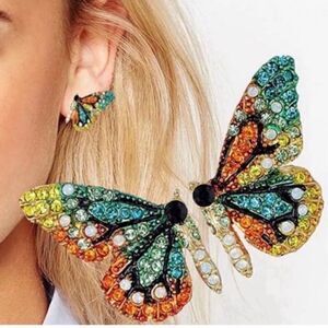 #549 Multicolor butterfly earrings with diamonds
